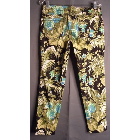 Bongo Cropped Skinny Ankle Jeans Juniors Size 7 Green/Black Floral Print New - Picture 9 of 9